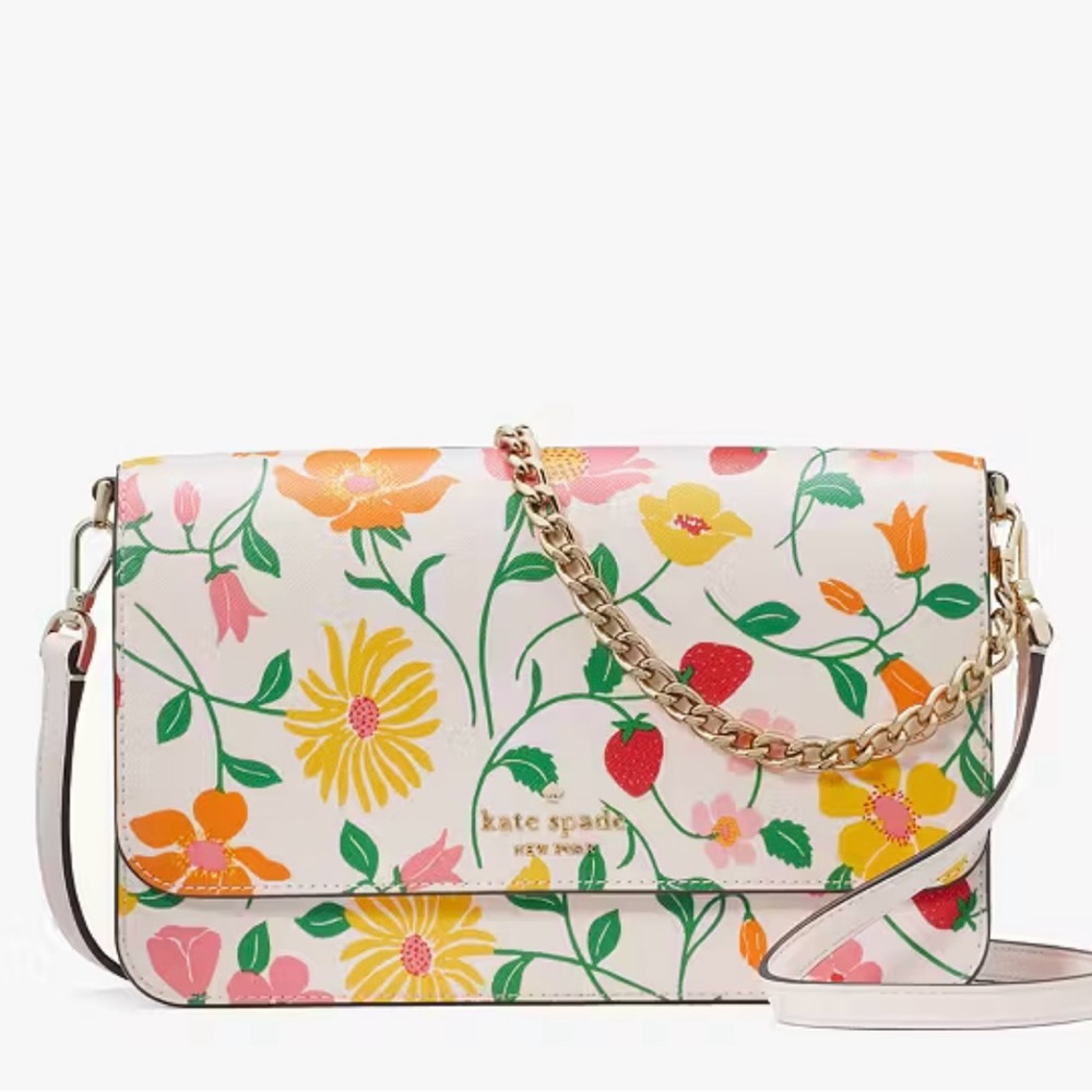 Kate Spade Madison Strawberry Garden Printed Flap Convertible Crossbody NWT